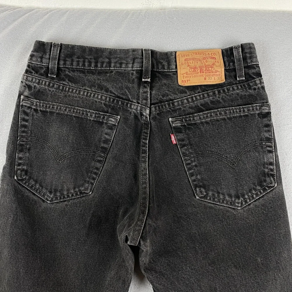 Vintage Levis 517 Bootcut Black Made in USA Denim Jeans 32x31 (Tag 33x32)